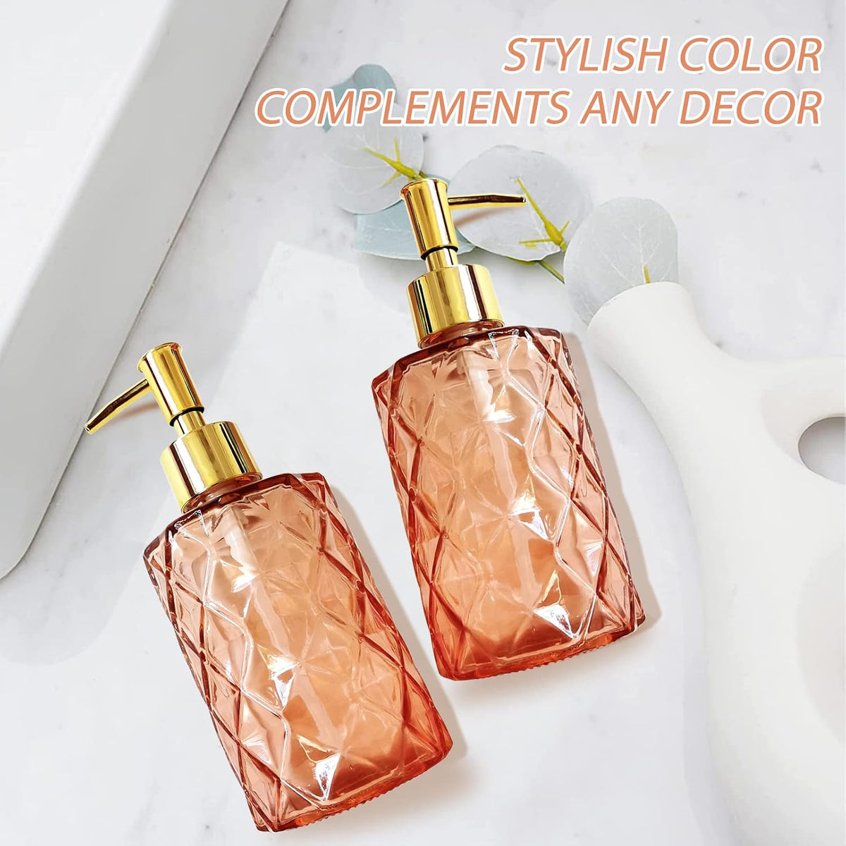 Orange Glass Soap Dispensers for Bathroom,2 Pack 12 Oz/330 ml