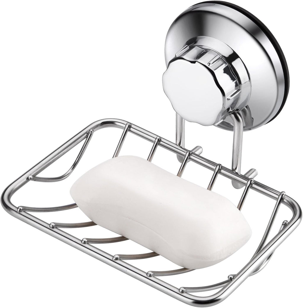 iPEGTOP Super Powerful Vacuum Suction Cup Soap Dish, Updated Strong Rustproof Stainless Steel Shower Caddy Soap Saver Sponge Holder for Bathroom & Kitchen Sink