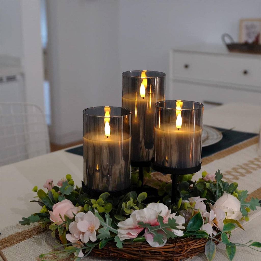 Amagic Gray Glass Flameless LED Candles Battery Operated with Remote Timer