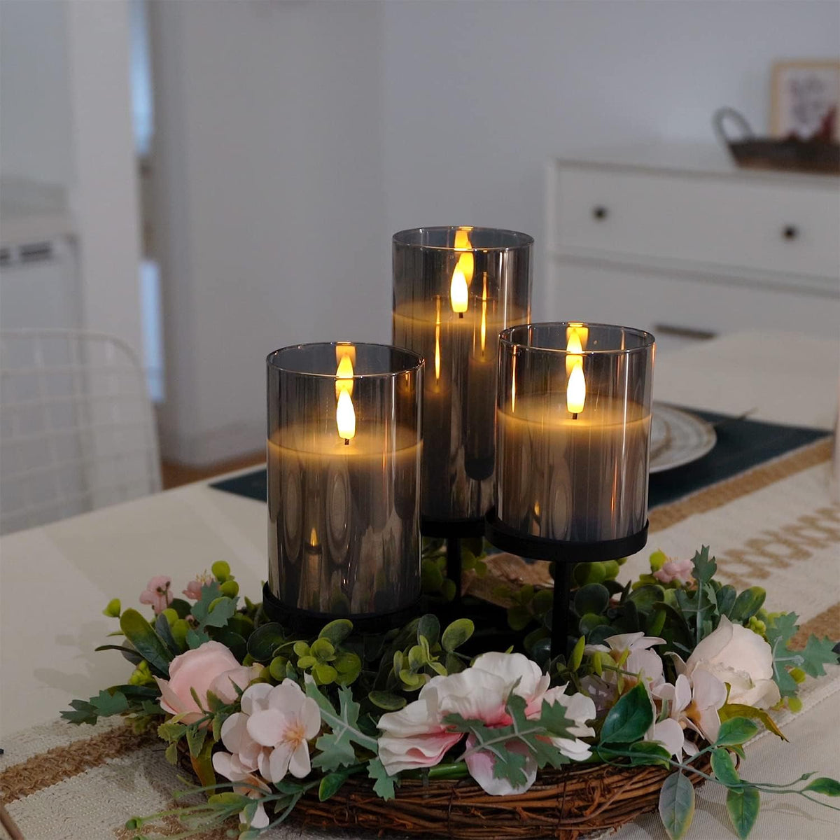 Amagic Gray Glass Flameless LED Candles Battery Operated with Remote Timer