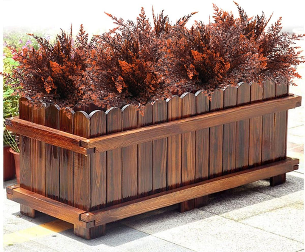 Artificial Ferns Shrubs Bushes, Faux Fern Leaves Plastic Plants Fake Boston Grass for Wedding Bouquet Indoor Outdoor Home Garden Verandah Kitchen Table Centerpieces Arrangements Decoration Red 8 Pack