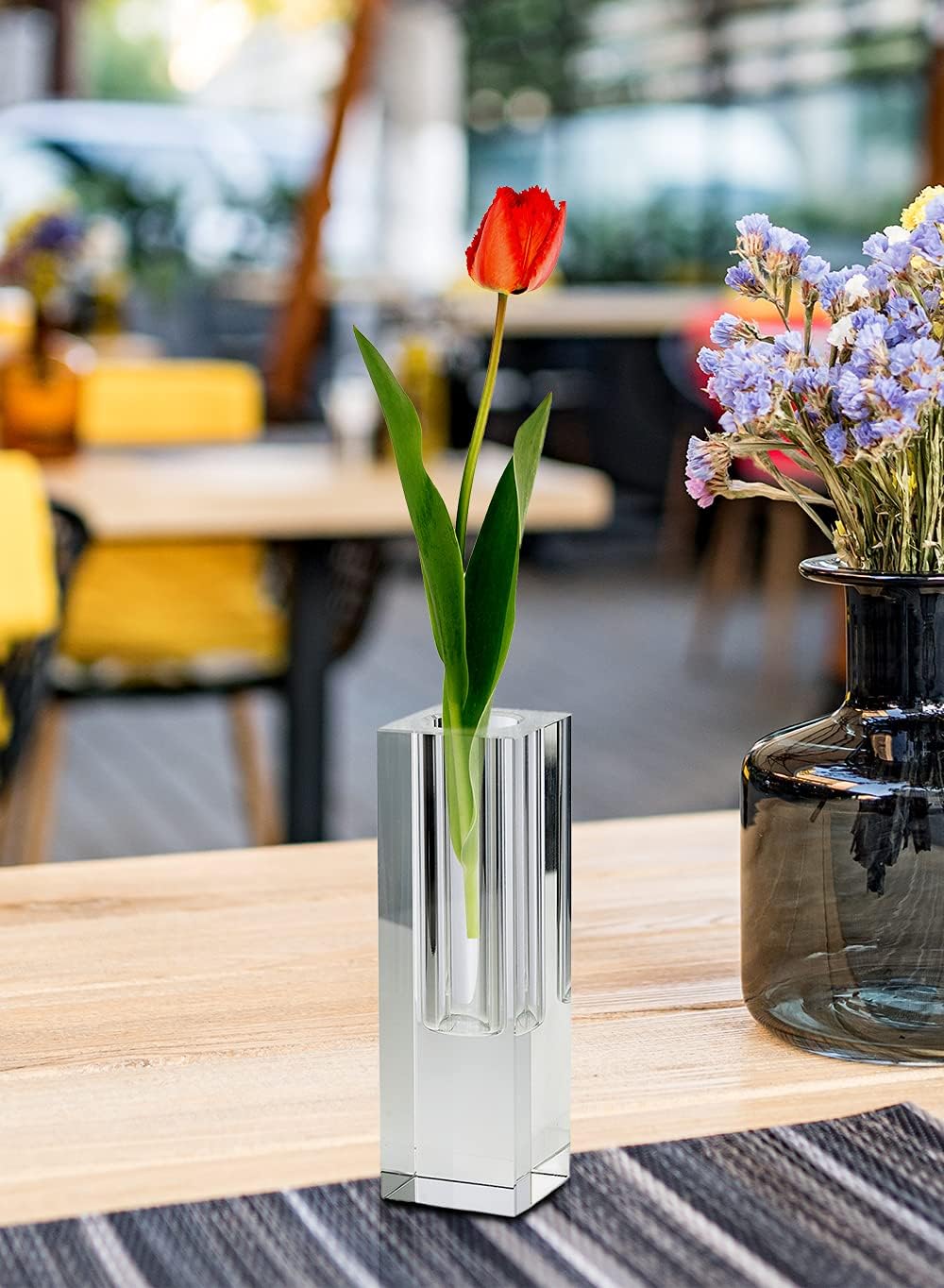 Serene Spaces Living Small Modern Crystal Square Bud Vase, Decorative Single Flower Vase for Wedding Centerpieces, Events, Parties, Home Décor Accents, Measures 5" Tall, 1.5" Long, 1.5" Wide