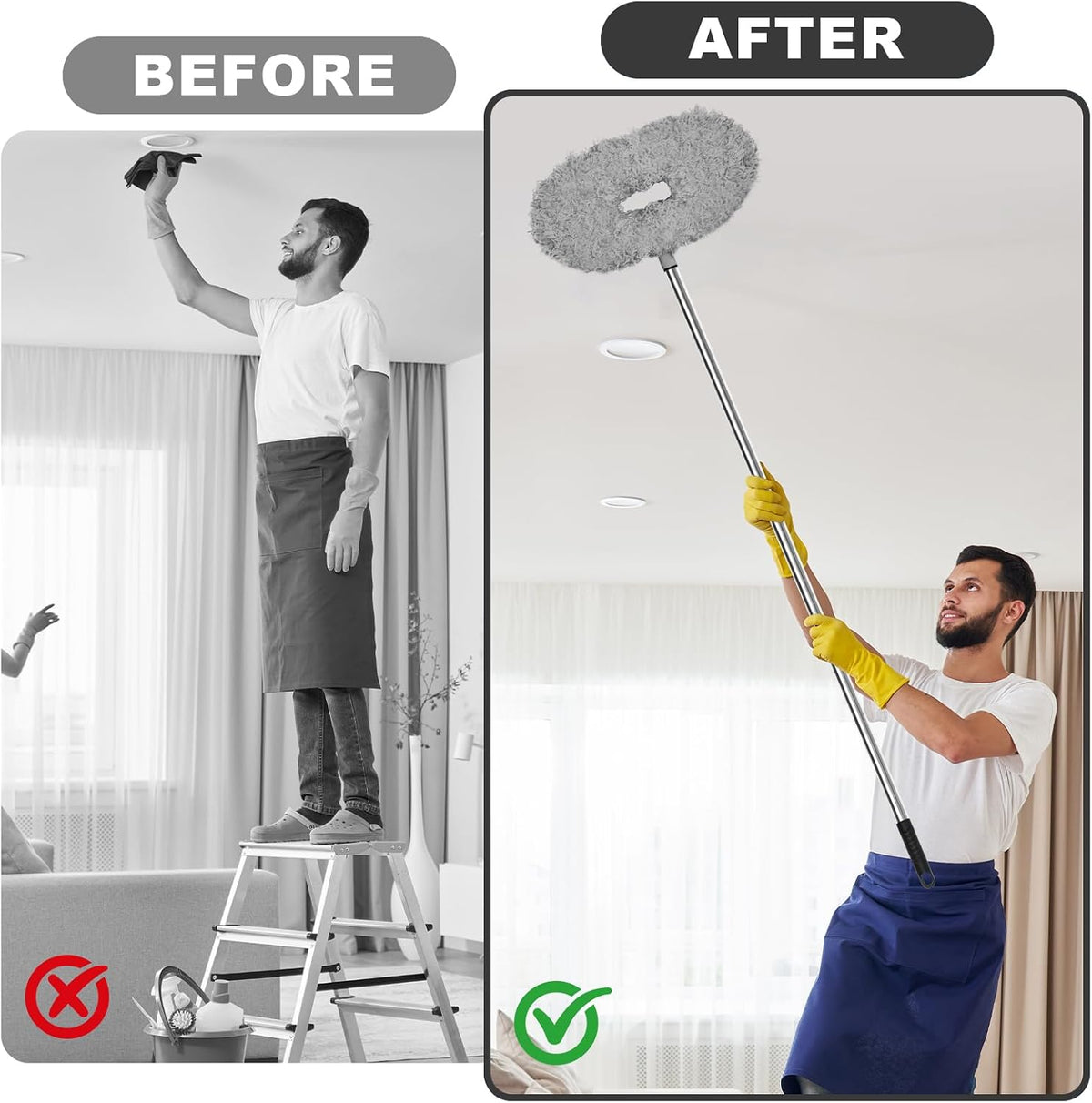 Ceiling Fan Cleaner Duster, Adjustable Microfiber Duster, 2 Dusters Gray