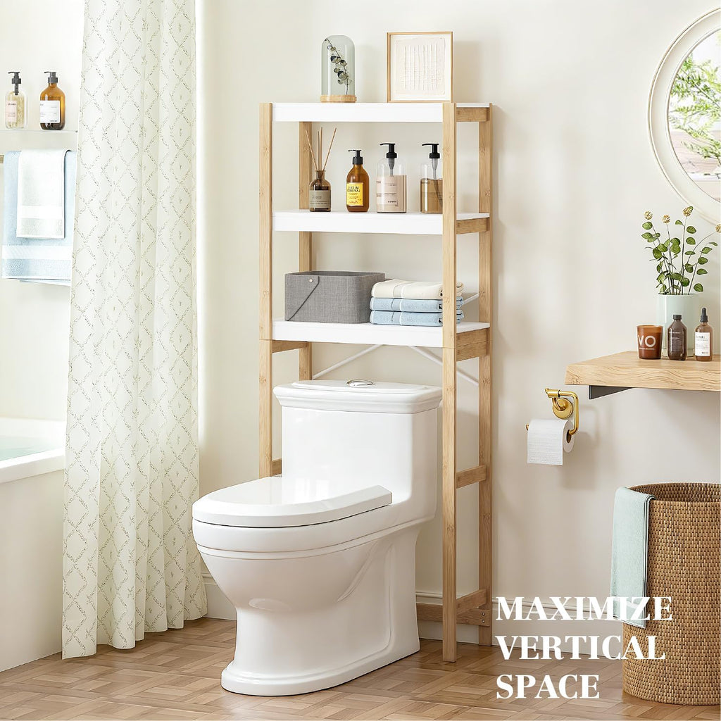 UTEX 3-Tier Over the Toilet Storage Shelf with Bamboo Frame, White