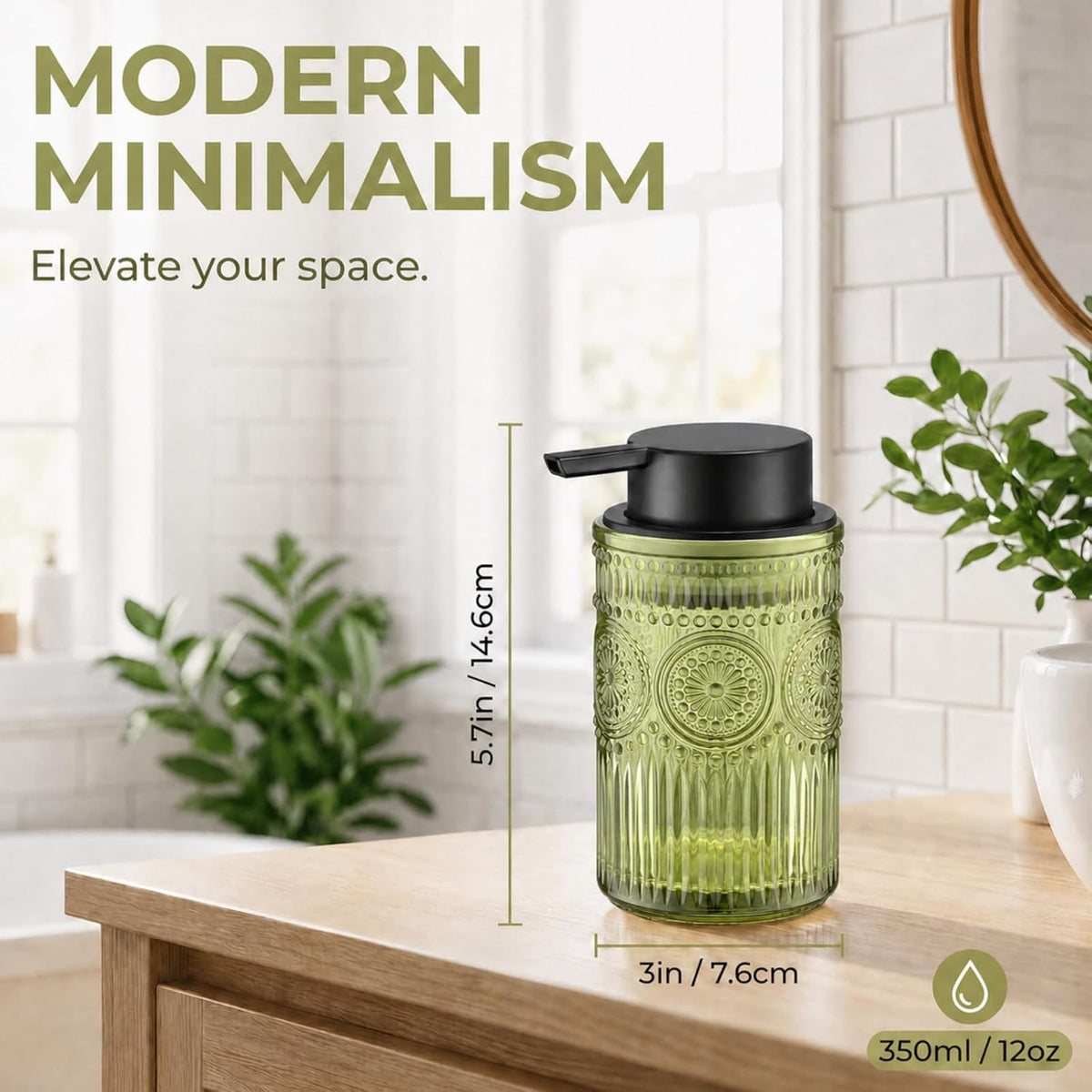 Green Glass Foaming Hand Soap Dispenser