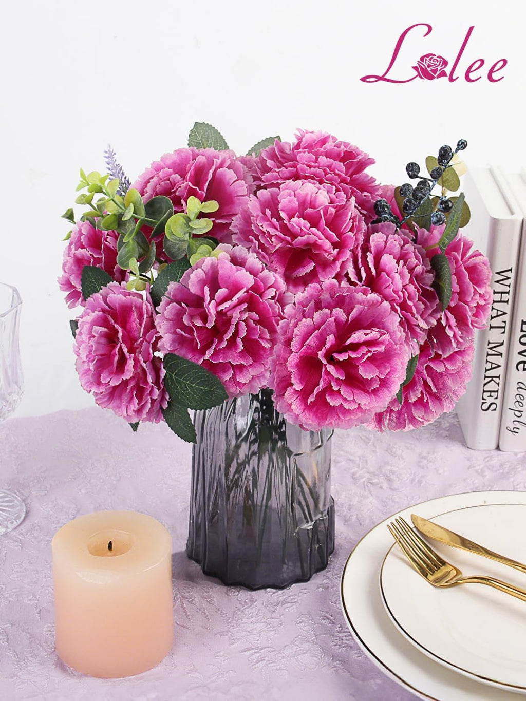 108pcs Carnation Artificial Flowers with Stems, 3.5" Fushia Carnations