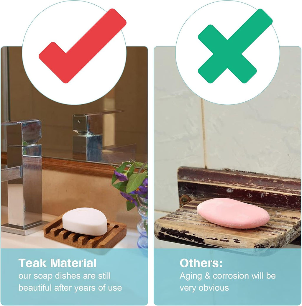 HTB 2 Pack Self Draining Soap Dishes,Teak Wood Soap Holder for Shower