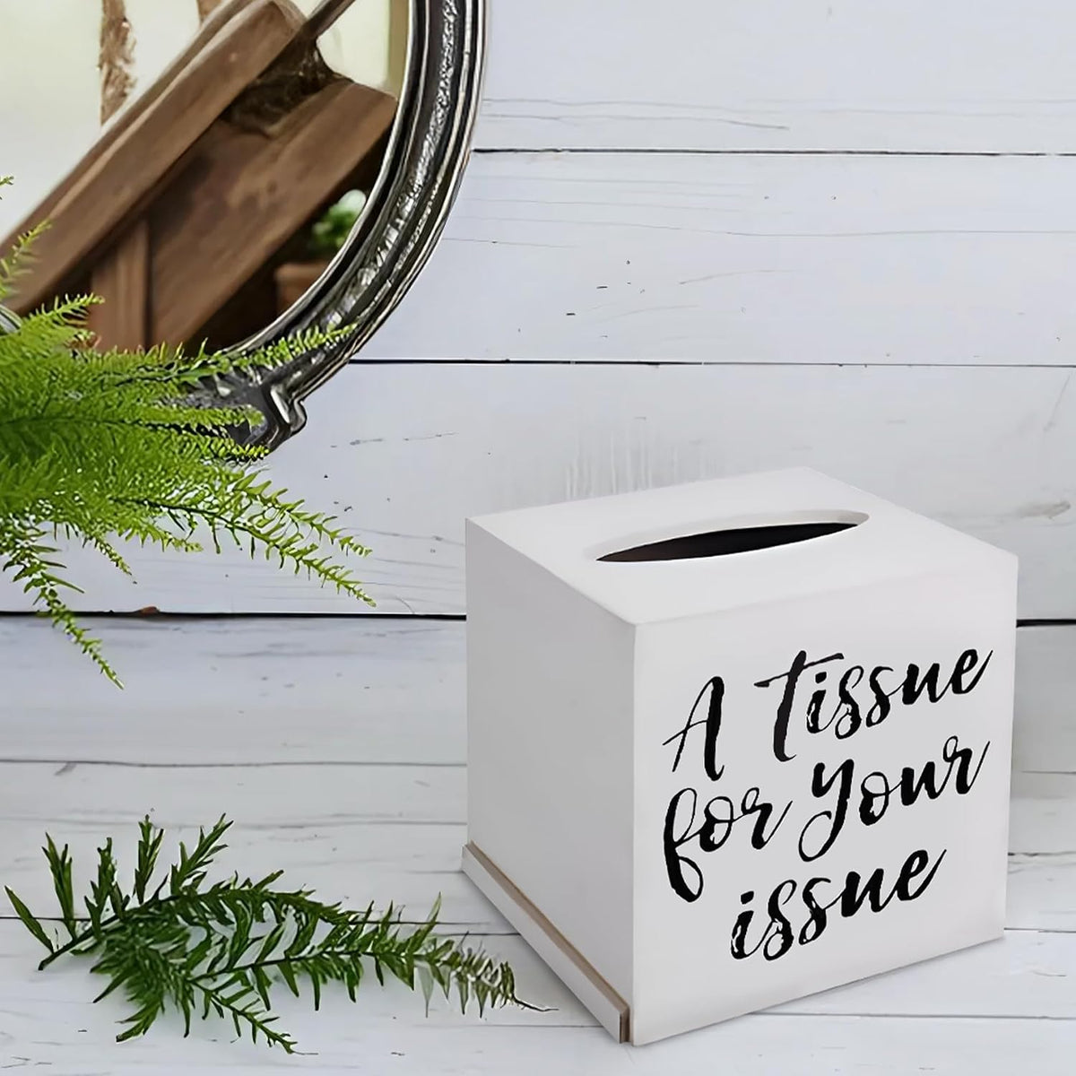 Young's Inc. Wood Bless You Tissue Box Cover - Tissue Holder for Farmhouse Bathroom Decor - Charming Rustic Bathroom Decor - 6" L x 6" W x 6" H