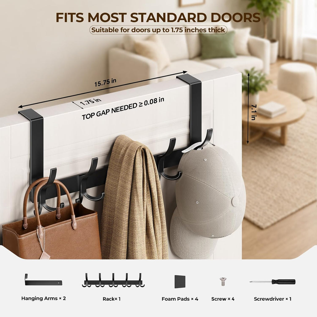 Optish Door Hanger Hook, Over The Door Hooks for Hanging, Over The Door Towel Racks for Bathroom, Over The Door Hanger - 5 Triple Hooks for Towel, Clothes and Hat (Black, 1 Pack), TRI-1P