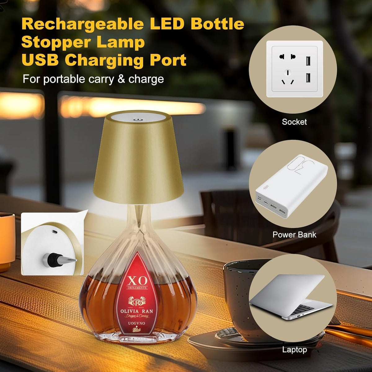 2026 New Wireless Bottle Lamp,LED Bottle Lights for Liquor & Wine Bottles,Bottle Light with Dimmable(Gold,2pcs)