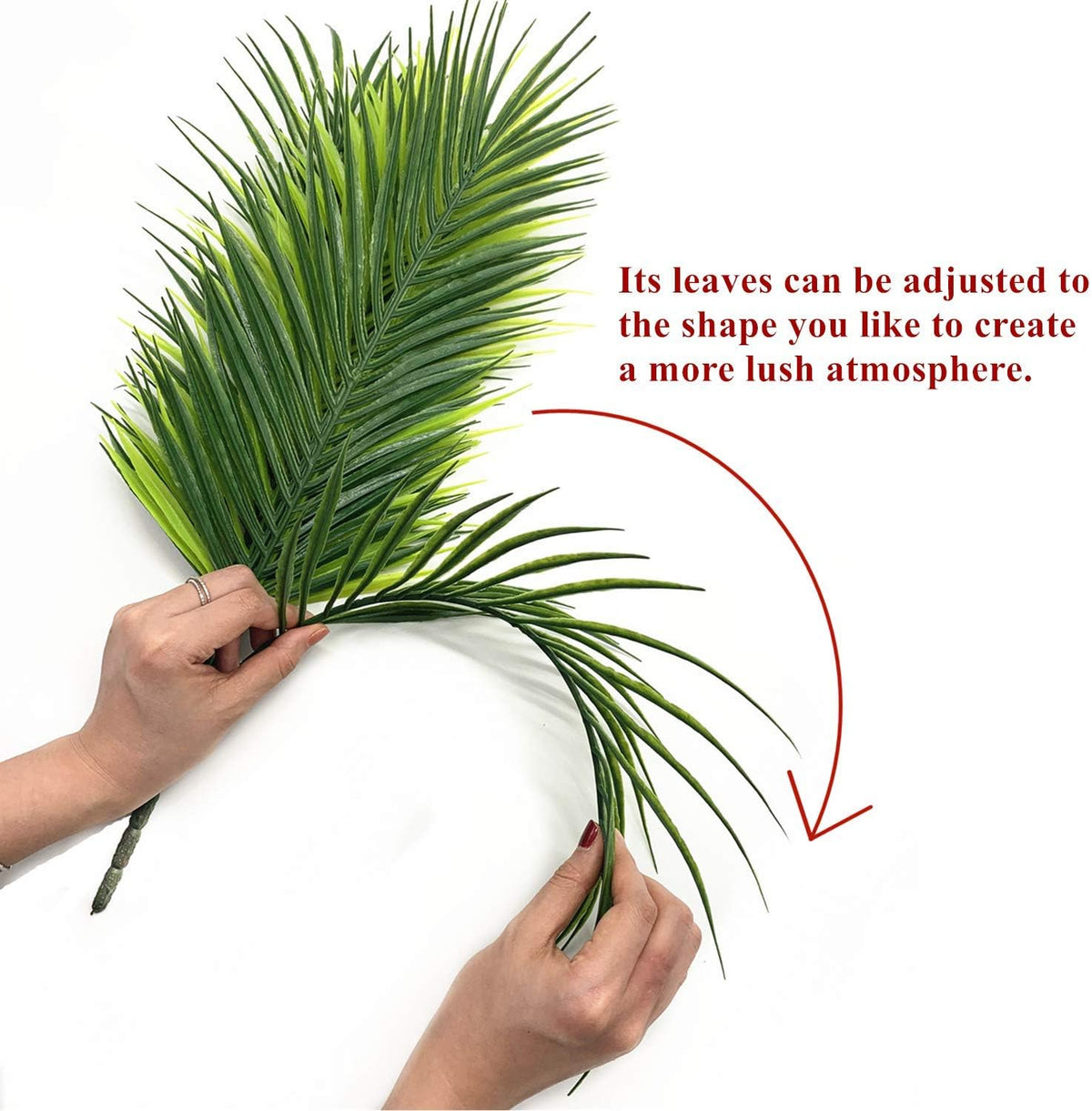 Artificial Plants Fake Palm Tree Plastic Shrubs 4 Pack, Fake Greenery Bushes UV Resistant Shrub Tropical Leaves Stems for Indoor Home Decor Kitchen Room Outdoor Garden Wedding Christmas DIY Decoration