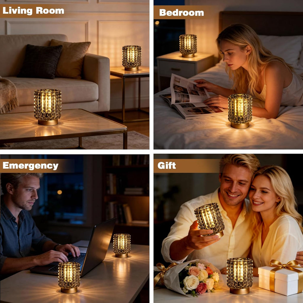 Battery Operated Lamp Timer, Small Cordless Lamp Decorative, 2 Pack Grey