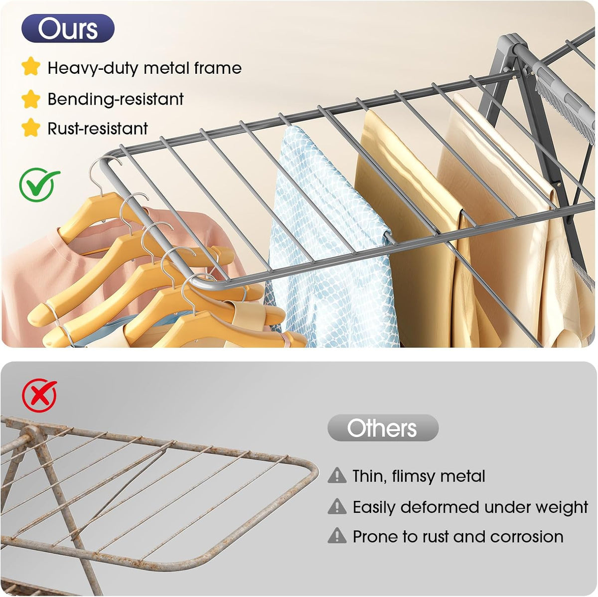 APEXCHASER Clothes Drying Rack, 67.3" L Height Adjustable, Foldable, Grey