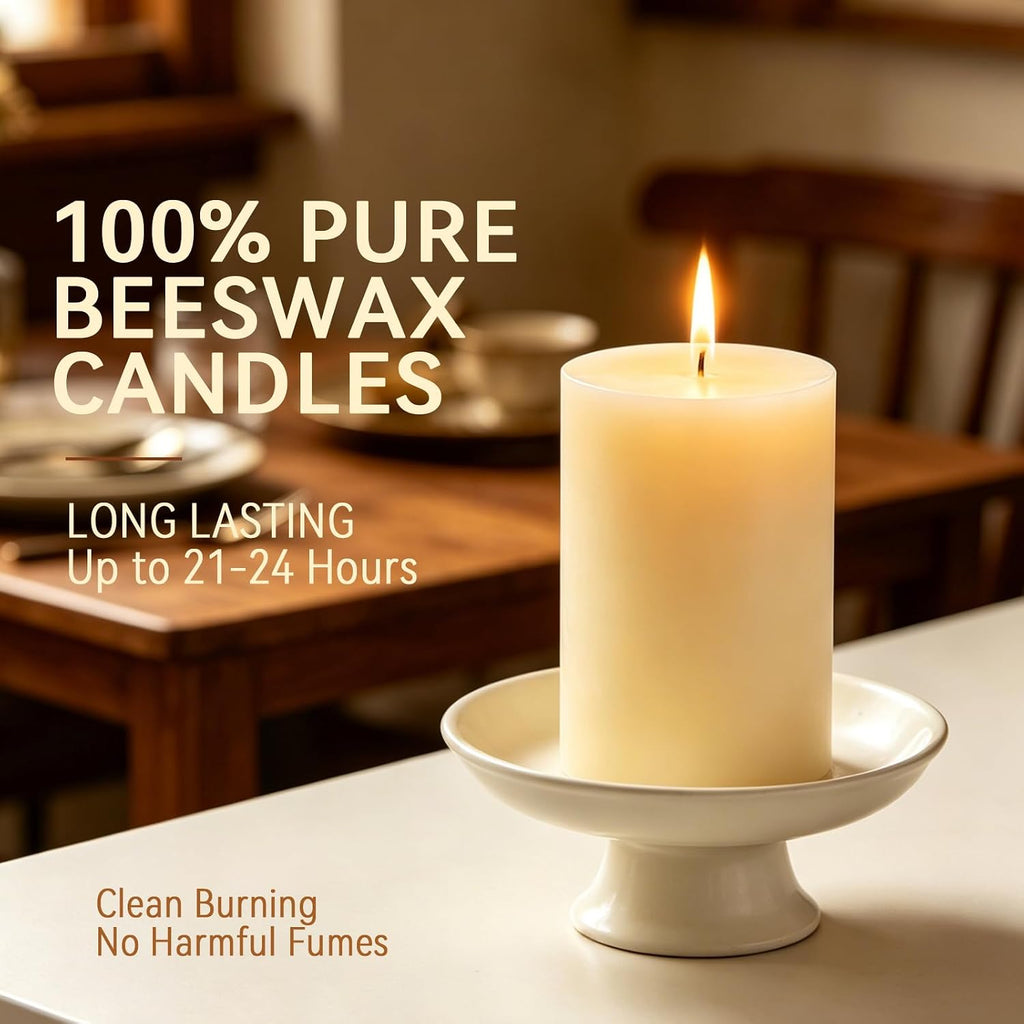 DEYBBY 2x3 inch Cream White Natural Beeswax Pillar Candles Set of 4