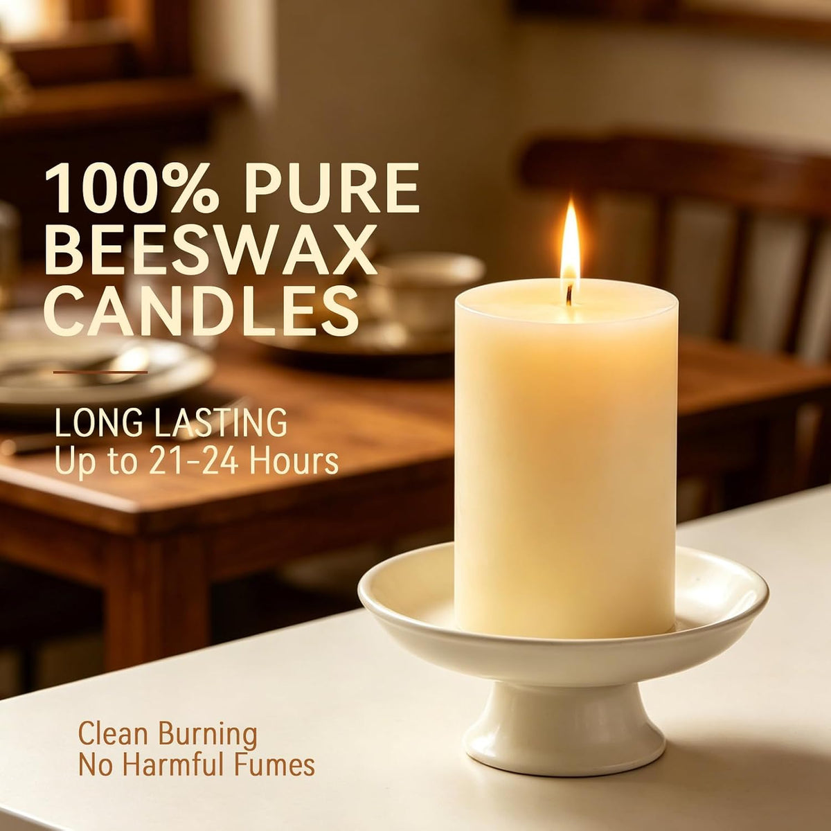 DEYBBY 2x3 inch Cream White Natural Beeswax Pillar Candles Set of 4