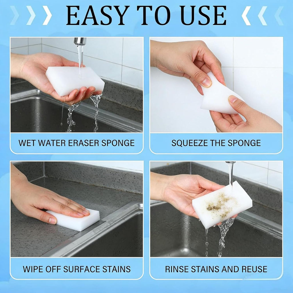 100 Piece Magic Shine Eraser, Powerful Cleaning Melamine Clean Sponge, Multi-Purpose Long Lasting Eraser Cleaner, Used for Wall, Kitchen, Bathroom, Furniture, Stain Removal-Household Necessities.