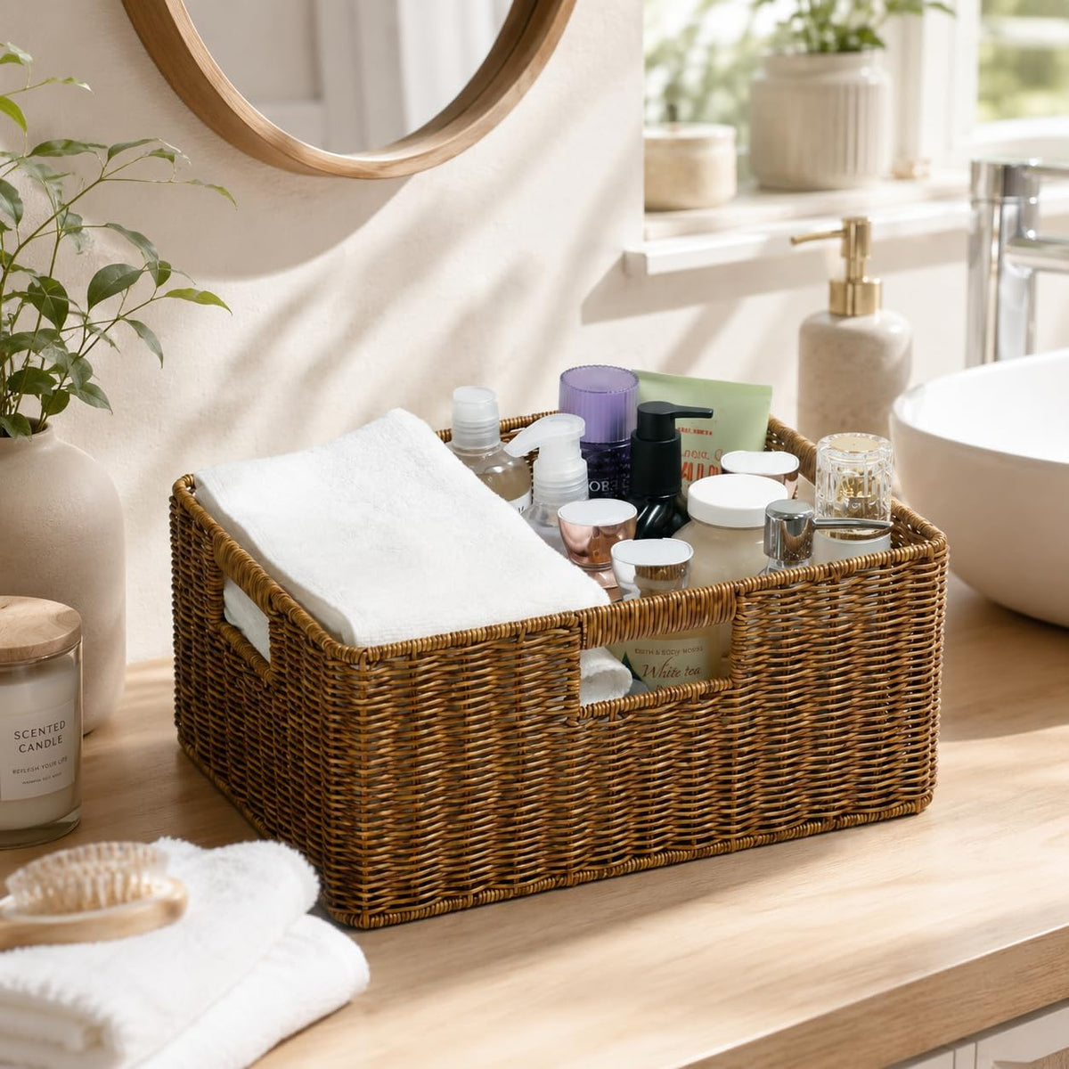 Jumbo Wicker Basket, Rectangular Wicker Basket for Storage, 16.5 x 13 x 7.5