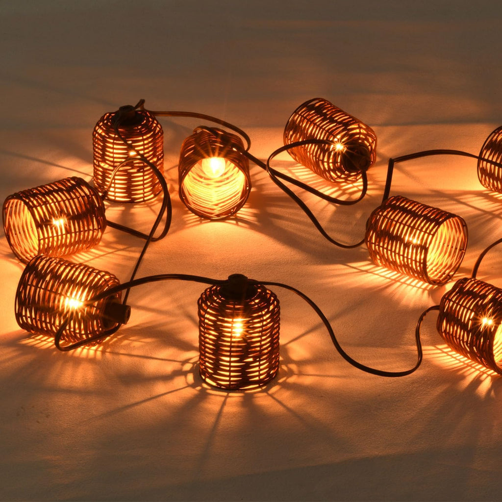 13FT Natural Rattan String Lights, 10 Decorative Lanterns Lights, Natural