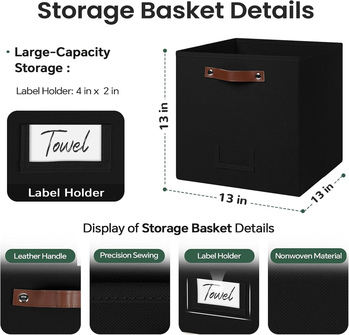 FinishingBo 13 inch Storage Bins with Labels 6 Pack