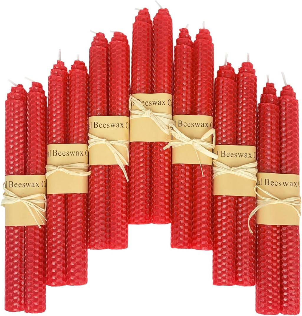 Lacaser Natural Beeswax Red Taper Candles Bulk Pack of 14 pcs, Unscented Red Long Candlesticks 9 Inches Each, Burning Time 4 Hours