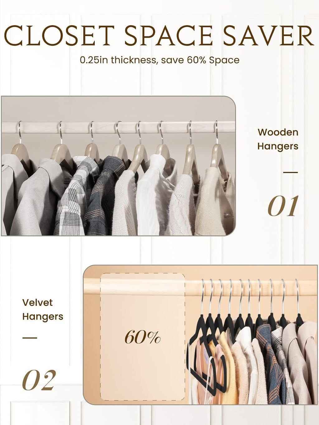 Black Velvet Hangers 70 Pack, Non Slip Felt Slim Hangers for Space Saving