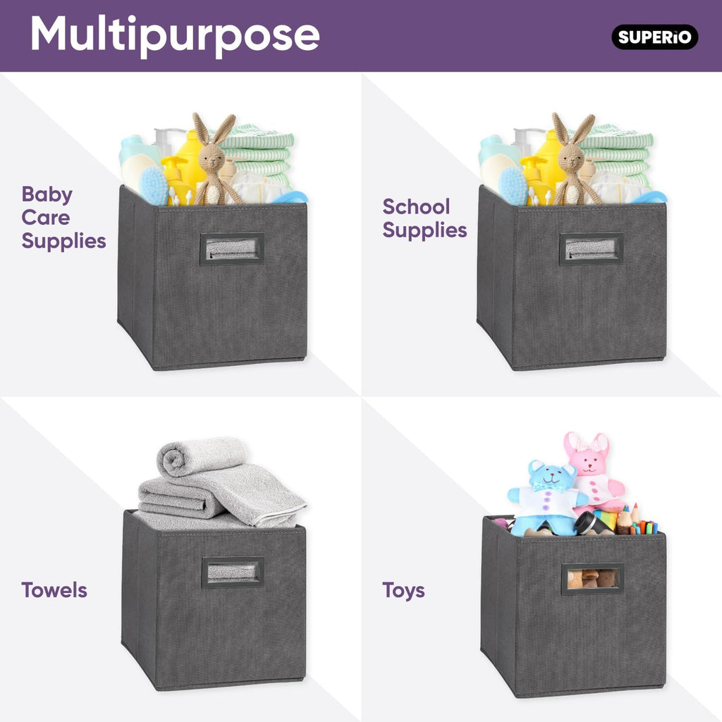 Superio Collapsible Storage Bins For Organization And Storage, Closet Organizers And Storage, Dorm Room Storage, Storage Containers, Laundry Room Organization, Grey 8-pack