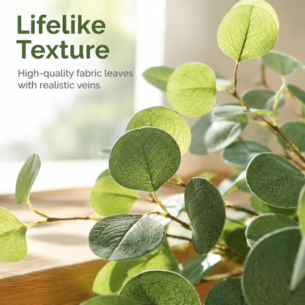 6pcs Eucalyptus Stems Greenery Stems Fake Green Leaves Artificial Silk Dried Flowers Bouquet Faux Branches Centerpiece Flores Plants for Home Party Decor Wedding Decoration