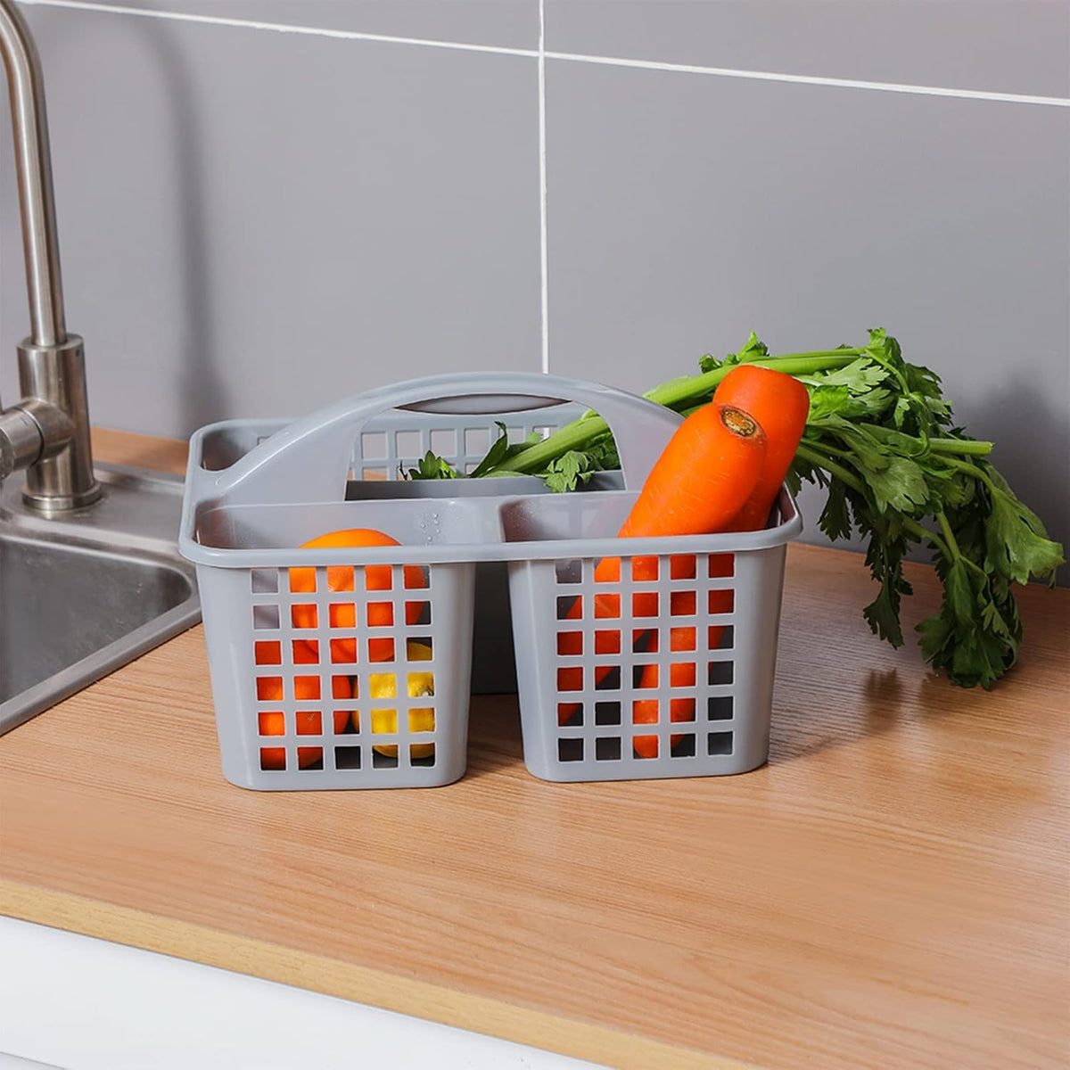 Portable Shower Caddy Basket Plastic Storage Basket with Compartments Grey