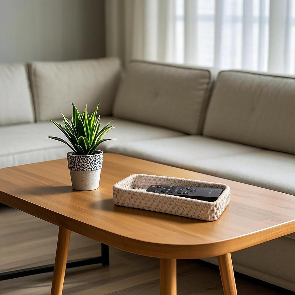BTSKY Small Remote Basket for Coffee Table Entryway Living Room, Rattan