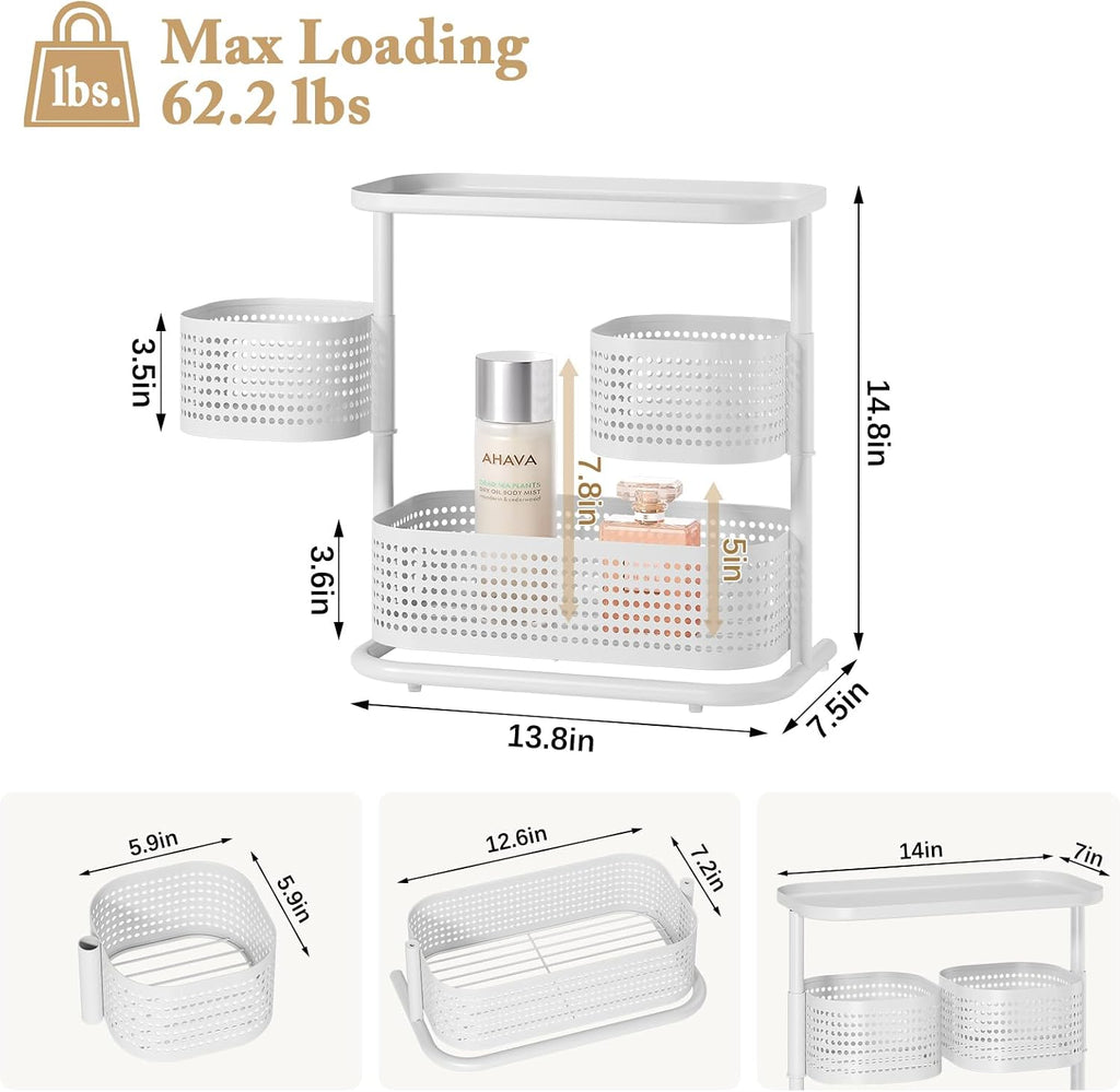 KINGRACK Metal Bathroom Counter Organizer，Rotating Countertop Storage Shelf