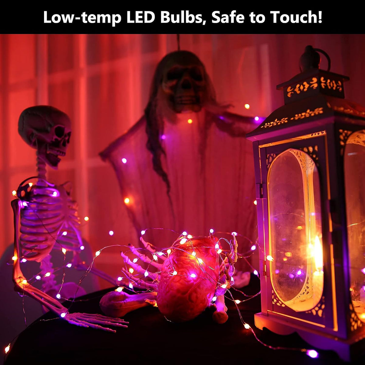 BrizLabs Purple & Orange Battery Halloween Lights Remote 17.48 ft 50 LED