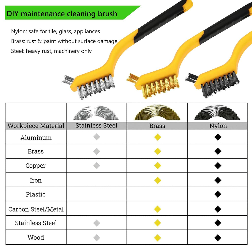 Rust Remover Wire Brush Set, 6 Pcs Brass/Stainless Steel/Nylon