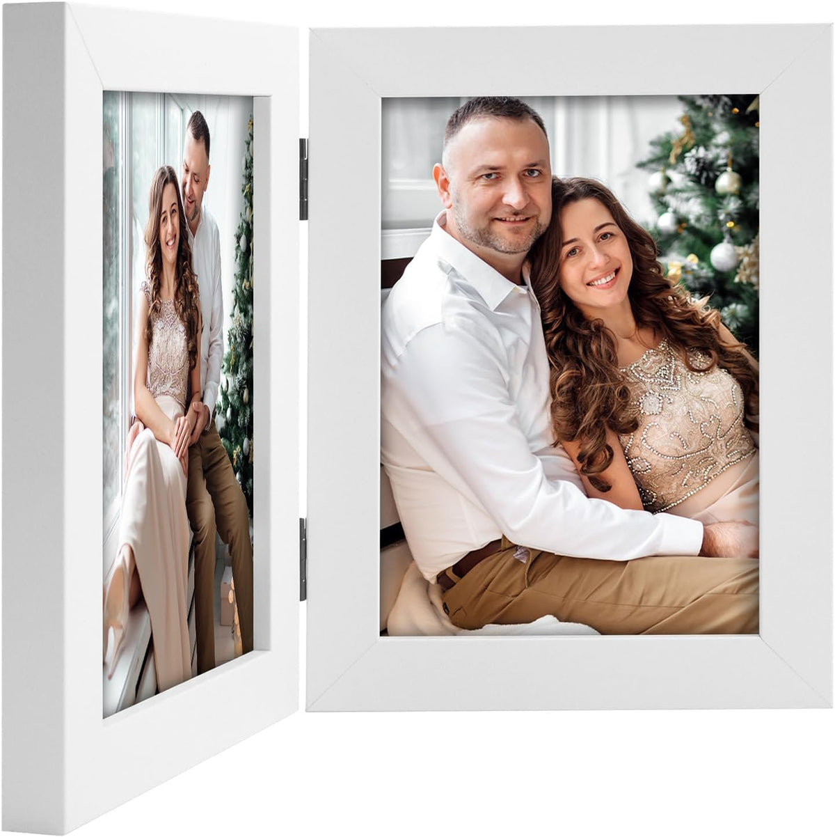 Frametory, 5x7 Double Picture Frame White, 1 Pack