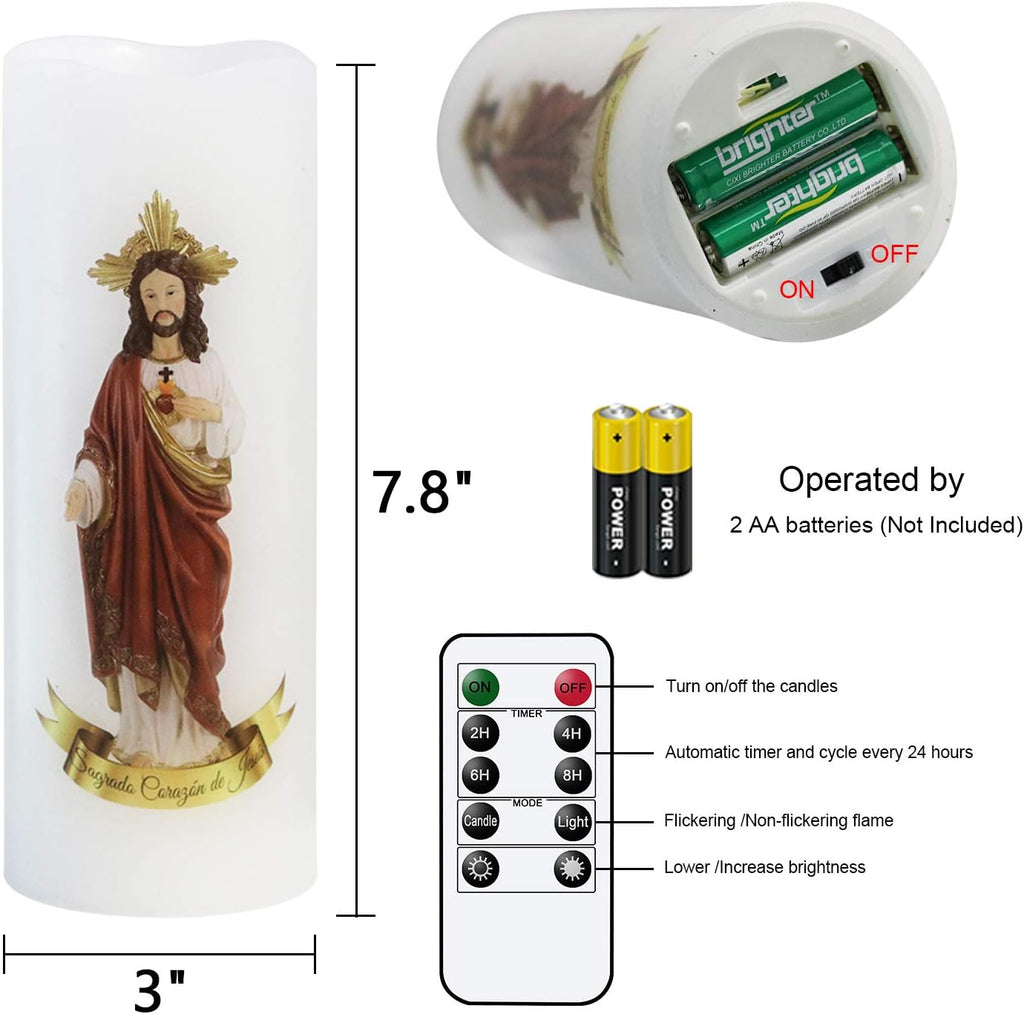 Wondise Sacred Heart of Jesus Picture Devotional Prayer Flameless Candle