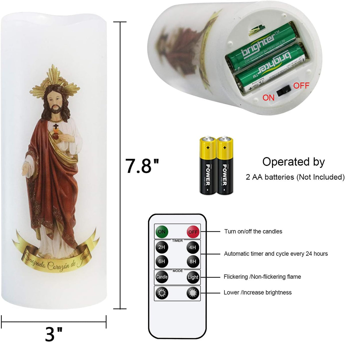 Wondise Sacred Heart of Jesus Picture Devotional Prayer Flameless Candle
