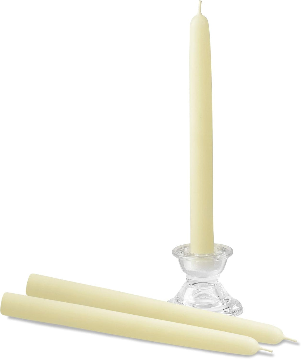 Hyoola 10" Beeswax Taper Candles 12 Pack - Handmade, All Natural, 100% Pure Unscented Bee Wax Candle - Tall, Decorative, White - 10 Hour Burn Time