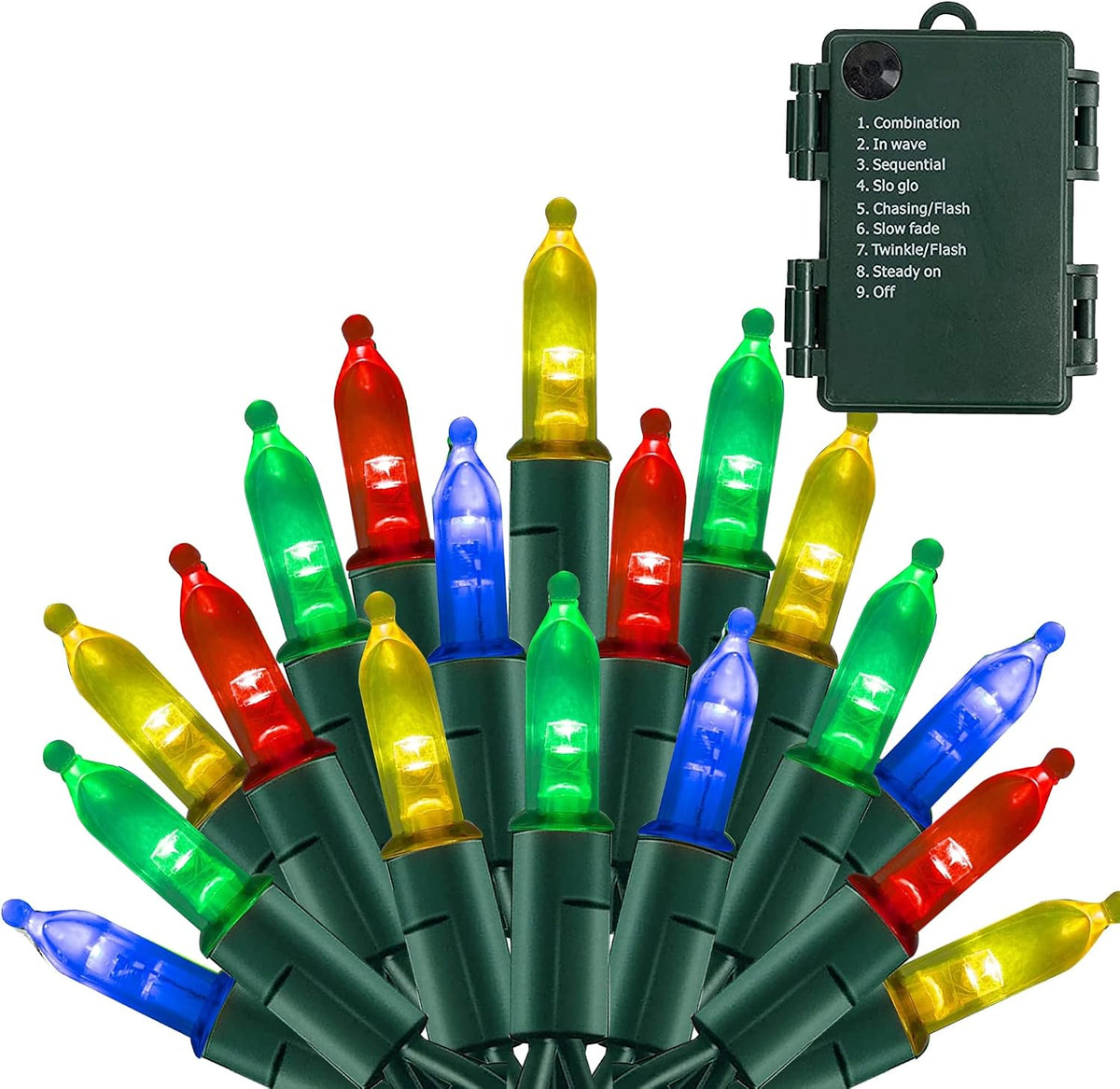 NEROSUN Multi-Colored Battery Operated Christmas Lights, 50 LED 16FT Waterproof String Christmas Tree Lights with 8 Modes, Xmas Decorations for Indoor Outdoor Yard Wedding Home Decor
