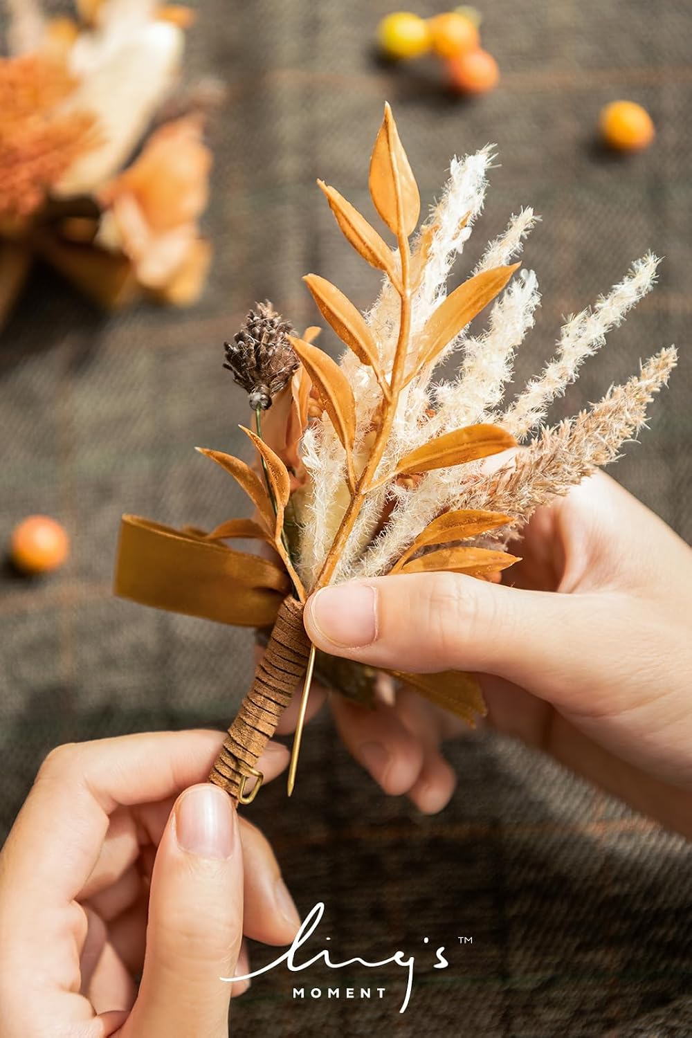 Ling's moment Boutonniere for Men, 2pcs, Rust Boho Terracotta