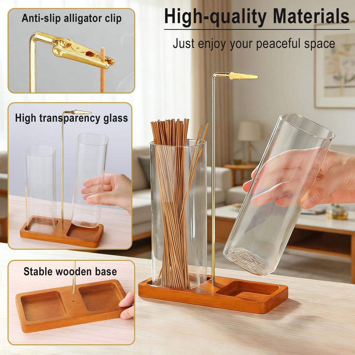 2 in 1 Incense Holder, Upside Down Glass Incense Holder for Sticks, Anti-Ash Incense Burner with Ash Catcher & Incense Storage for Meditation Yoga Spa Home Decor (Square)