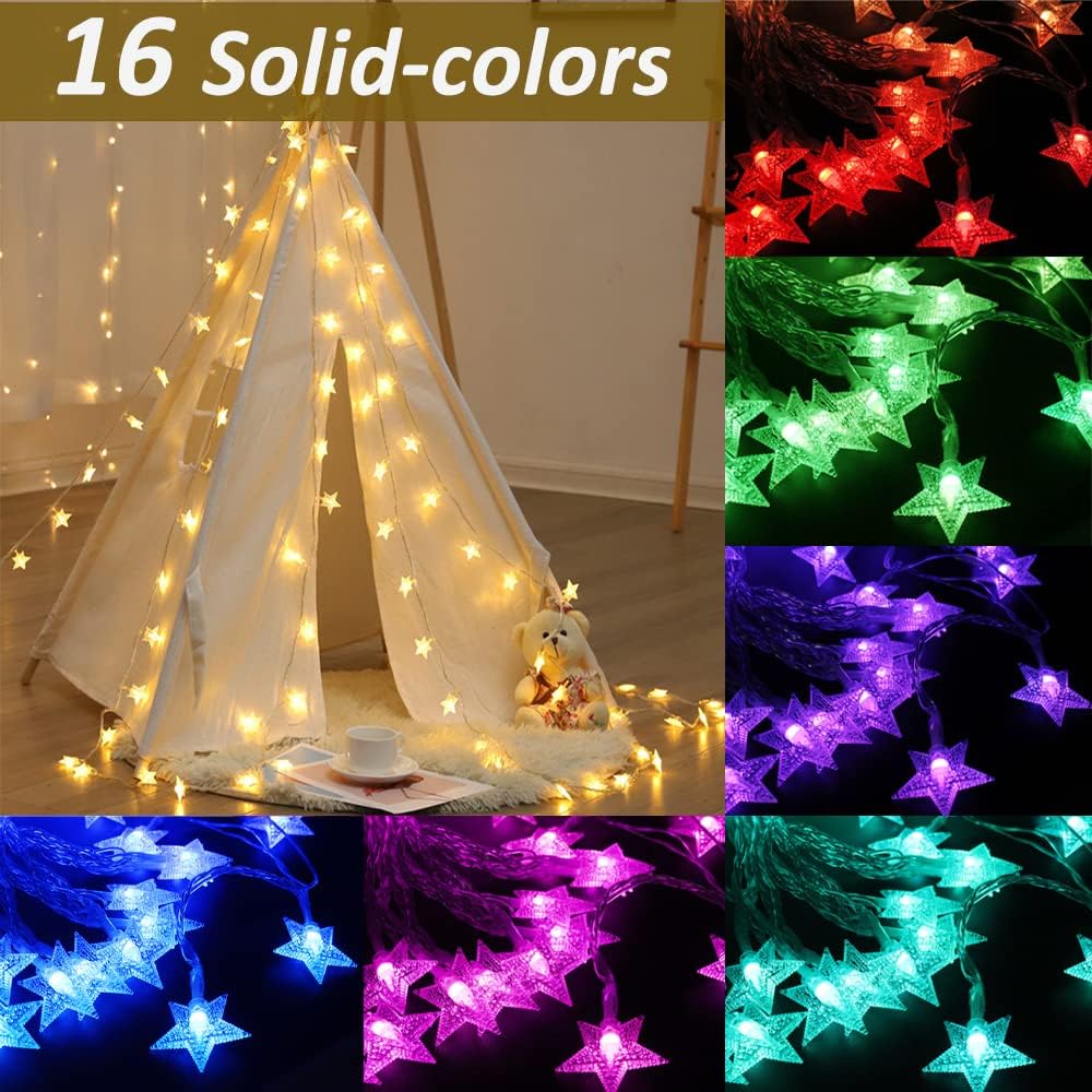 Solhice 40ft Color Changing Star String Lights for Bedroom 120 LEDs, Twinkle Lights USB Powered for Kids Room Indoor, Hanging Lights with Remote