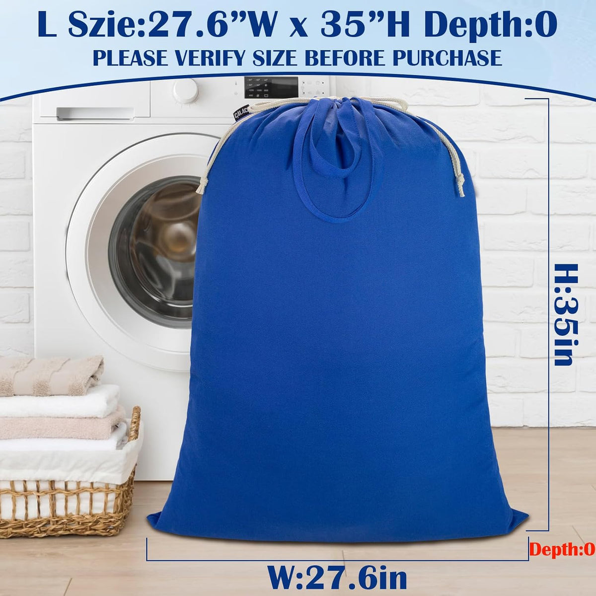 Laundry Bag with Handles & Drawstring Closure, 27.6"Wx35"H Blue, 1Pack