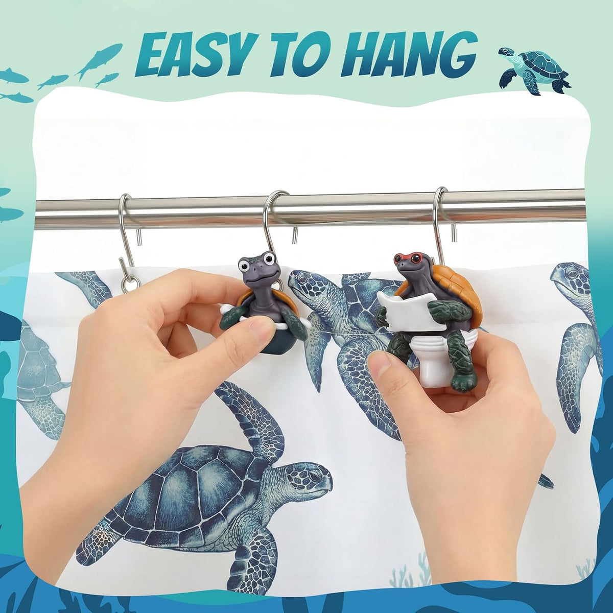 Amyhill 12 Pcs Turtle Shower Curtain Hooks, Nautical Stainless Steel
