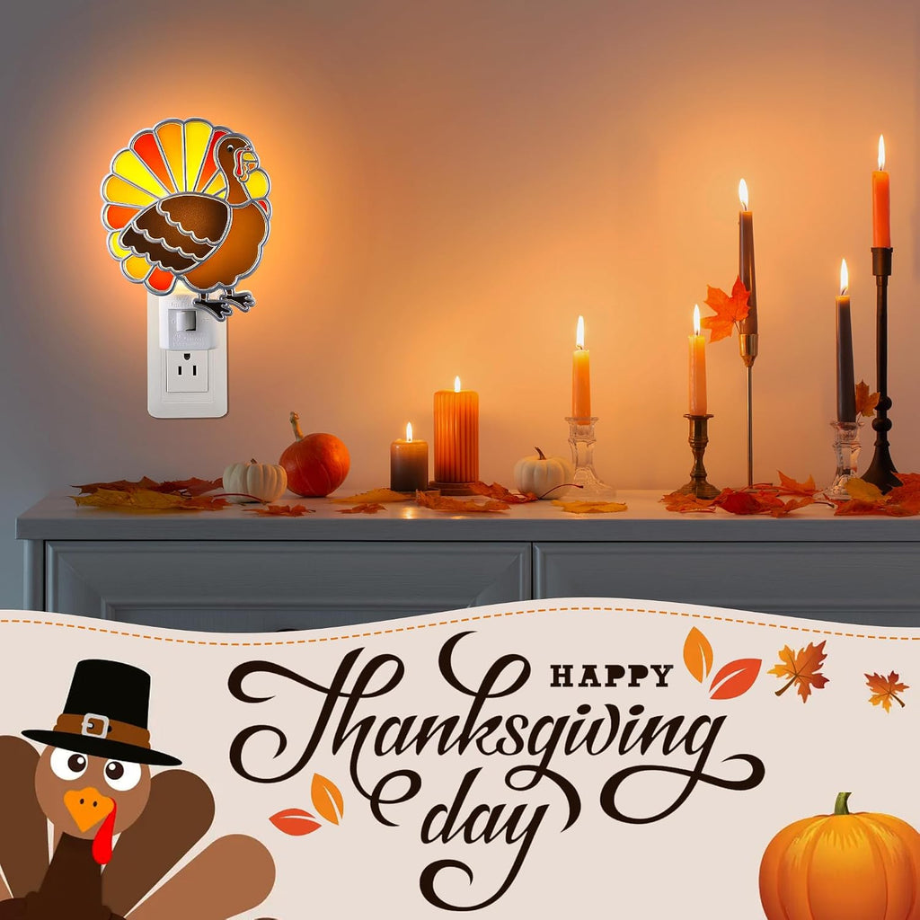 Meonum Thanksgiving Turkey Night Light Plugs into Wall, Powered by C7 LED Bulbs, 360 Degree Rotatable Plug, Bright Holiday Decorative Night Light for Home Bedroom Bathroom Kitchen Corridor Hallway