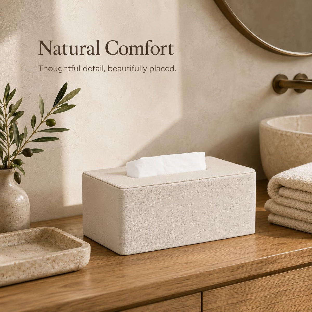 GORESE Travertine Look Tissue Box Cover Rectangle,PU Leather Kleenexs Cover