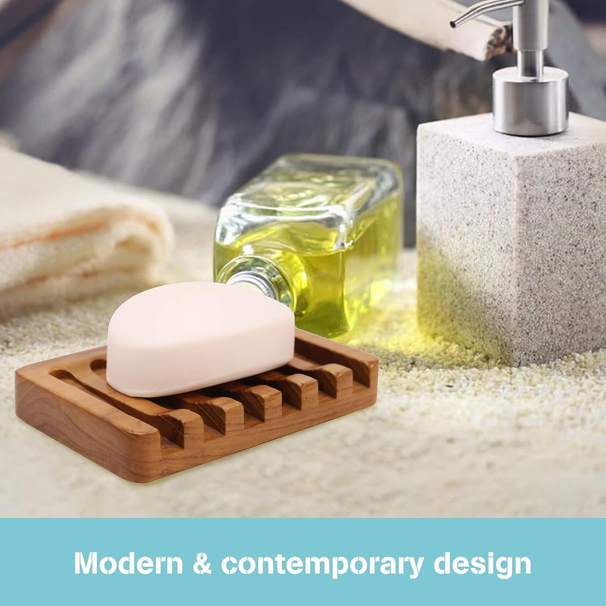 HTB 2 Pack Self Draining Soap Dishes,Teak Wood Soap Holder for Shower