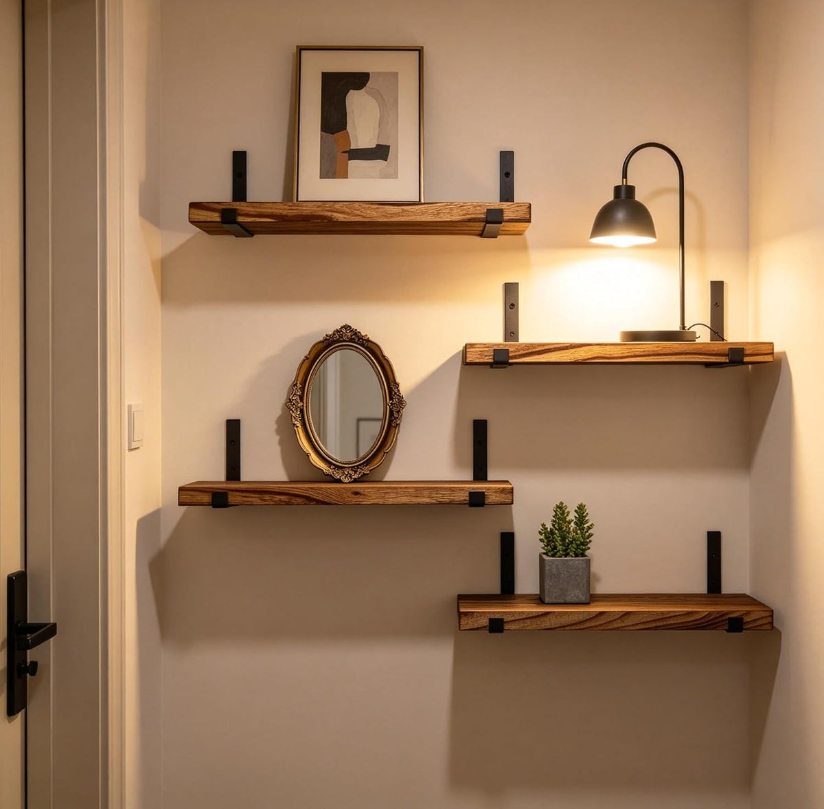 Rustic Wood Floating Shelves Farmhouse Wooden Wall Shelves for Bathroom Bedroom Living Room Kitchen Office Set of 4 Light Brown 17 Inch
