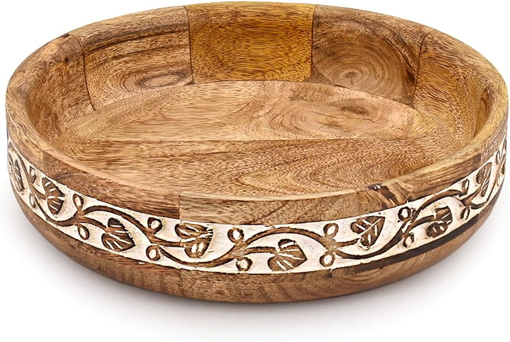 Decorative Bowl Mango Wood Bowls for Decor Wooden Bowl for Table Centerpiece Wooden Bowls for Home Décor (10" X 10" X 2.5")