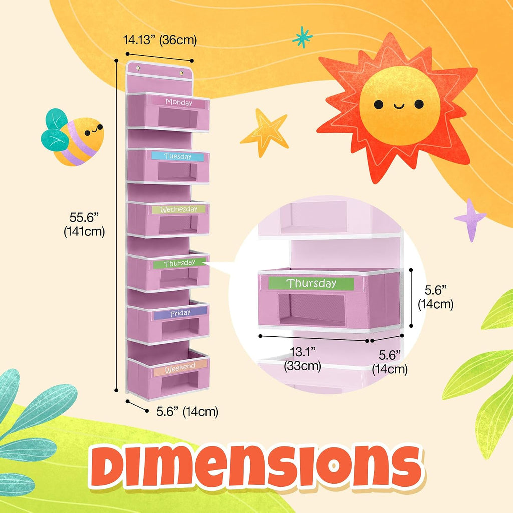 Weekly Clothes Organizer for Kids, Monday through Friday Clothing, 6 Shelf
