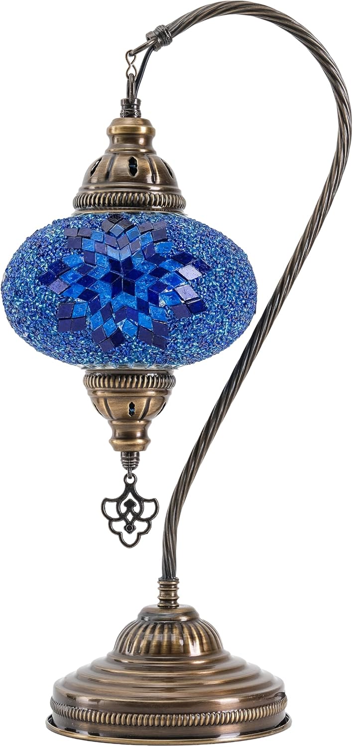 Turkish Mosaic Swan Neck Table Lamp, E12 Bulb Included, US Plug