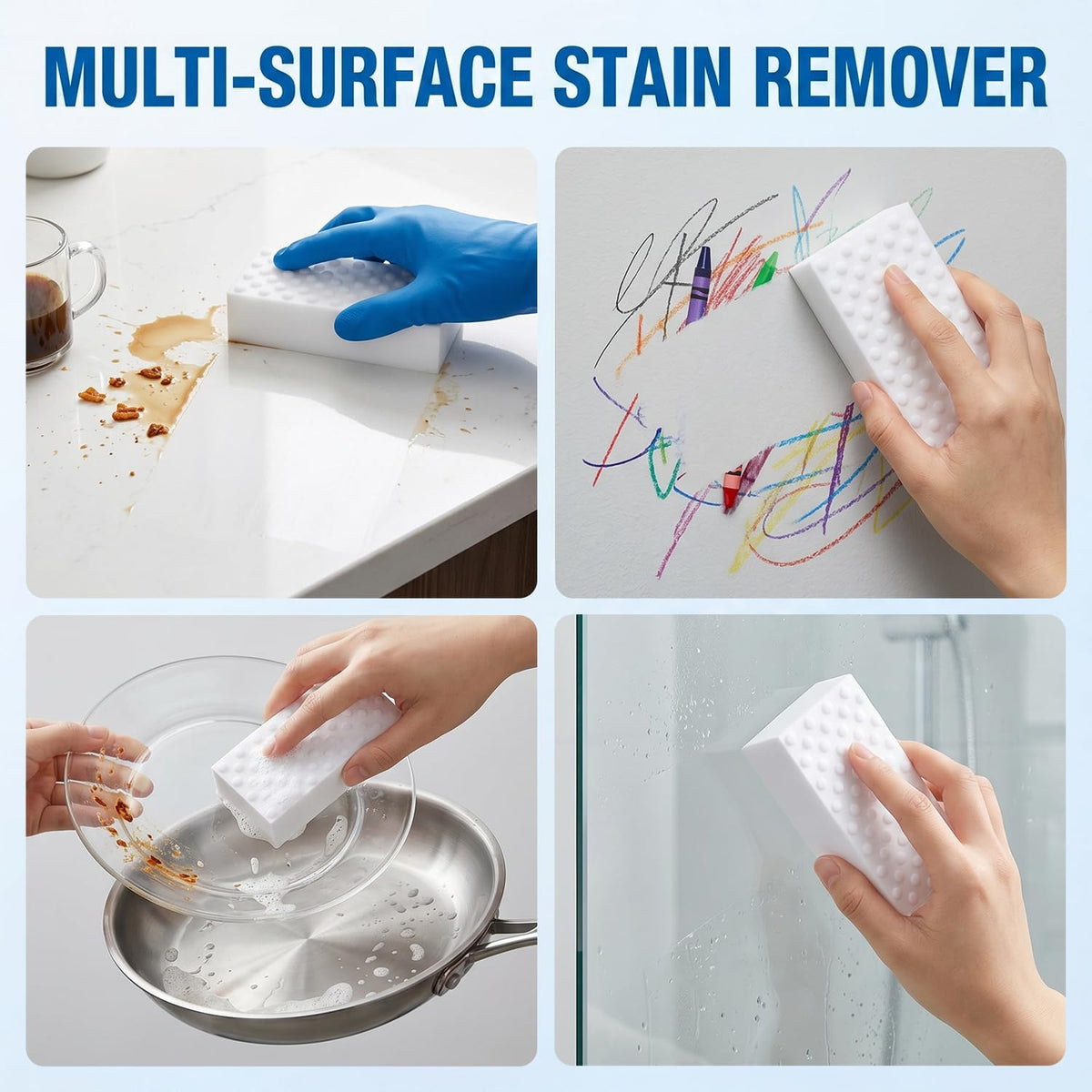 50 Pack High-Density Magic Melamine Sponge Eraser, Extra Durable Nano Cleaning Pads Supplies for Multi-Surface, Non-Crumbling Scrubber for Walls, Shoes, Kitchen & Bath, Just Add Water